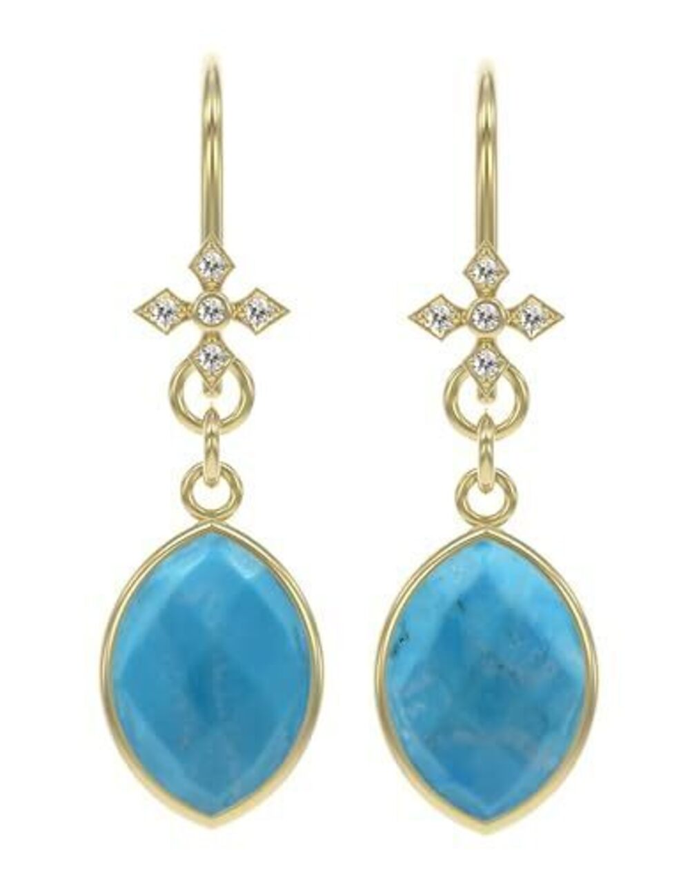 5060 Turquoise Earrings in Marquise Shape - 18K Gold Vermeil, Certified 925